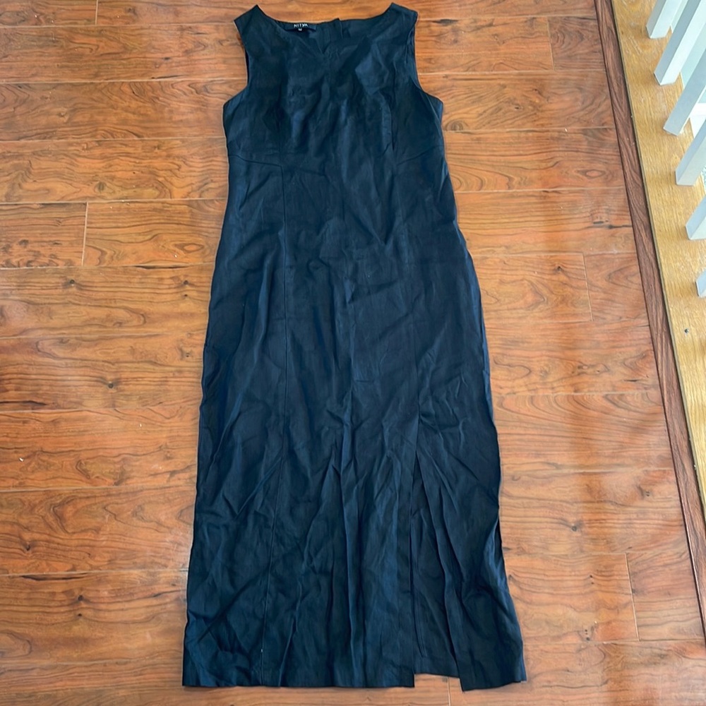 Nitya Black Linen Sleeveless Maxi Dress with Button Details on Back